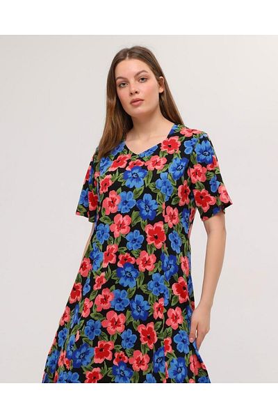 Nehir tekstil Pentagonal Collar Piece Stitched Half Sleeve Plus Size Cotton Combed Dress