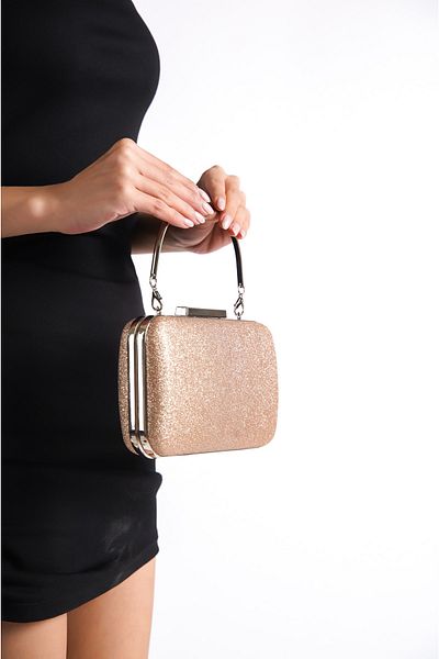 Moda Değirmeni Geantă de seară argintie pentru femei cu sclipici auriu Bg1121-310-0001