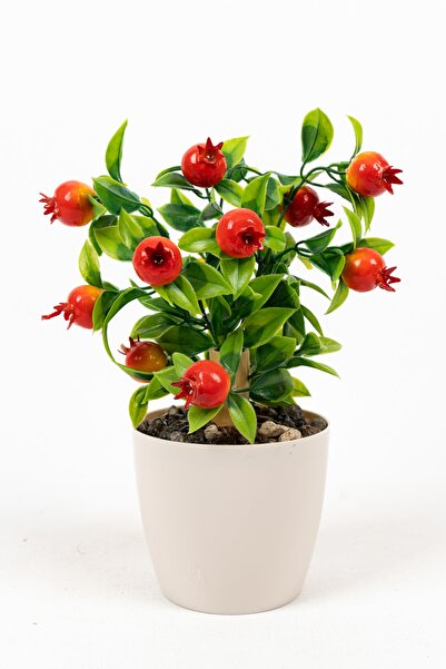 YAPAY ÇİÇEKÇİNİZ 3 Adet Beyaz Plastik Saksıda Yapay Meyve Ağacı Seti