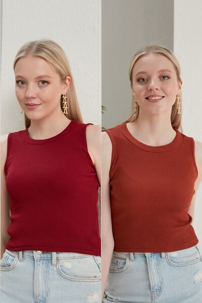 CATSPY Bluză crop 2 piese pentru femei, roșu Claret, din gresie