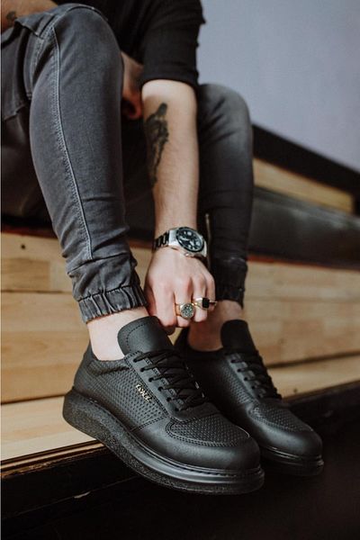 Paolo Zaccardi P042 Pantofi sport pentru bărbați, cu șireturi, cu talpă ortopedică înaltă/groasă, St Black