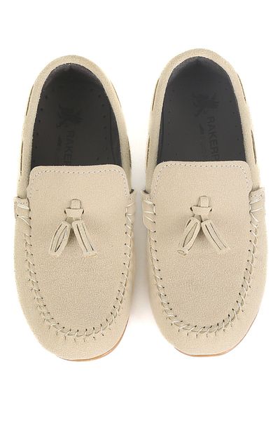 SIRRI Boy's Suede Loafer Ivory Cream Shoes