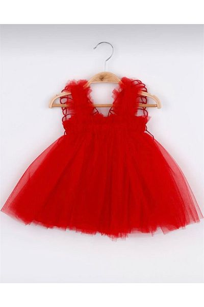 Kokosh kidss Red Butterfly Wing Detailed Baby Girl Dress