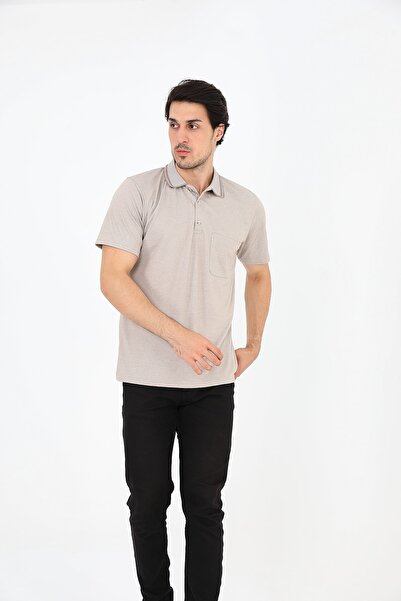 KMKkombin DAD SINGLE POCKET COLLAR STRIPED T-SHIRT
