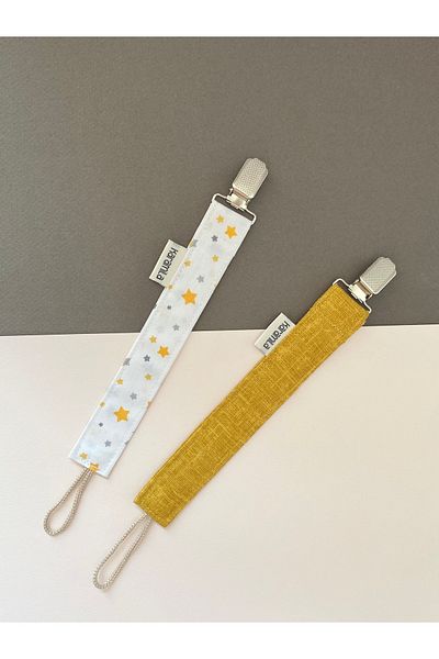 KARAMİLA Set of 2 Baby Pacifier Strap - Pacifier Chain Yellow Tones