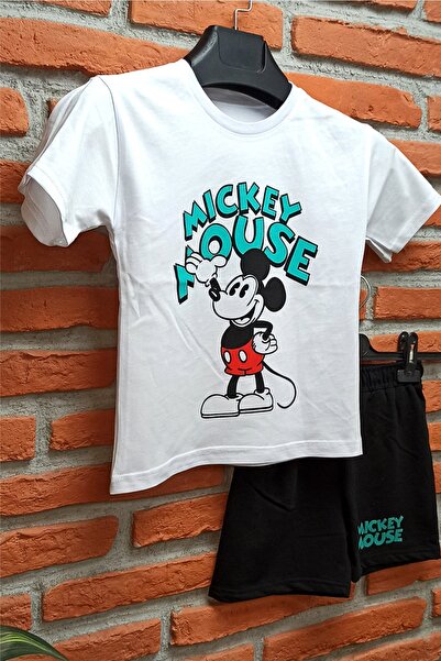 endudu Yeni Sezon Oversize Mickey Mouse Baskılı Yazlık Şortlu Alt Üst Unisex Takım Miki