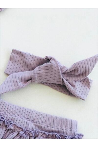 Kidaxi Baby Boss Fırfırlı Bandanalı Üçlü Takım Lila