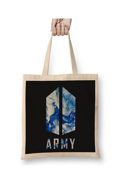 Baskı Dükkanı حقيبة حمل بشعار Bts Army مجردة من Ocean Blue Sea Kpop Army ذات ...
