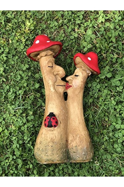 Dekoromi Dekoratif Öpüşen Mantar Çift Heykeli (43x23cm)