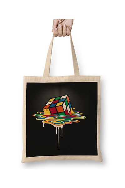 Baskı Dükkanı Geantă din pânză cub Rubik topit cu mâner lung