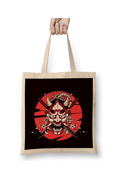 Baskı Dükkanı Ιαπωνική τέχνη Samurai Ninja Japan Katana Kendo Shinobi Warrior υφασμάτινη τσάντα με μακριά λαβή