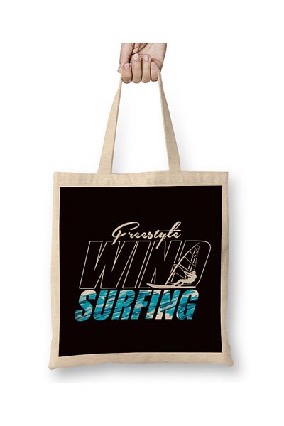 Baskı Dükkanı Freestyle Windsurfer Windsurfing Surfboard Ocean Wave Surf υφασμάτινη τσάντα με μακριά λαβή