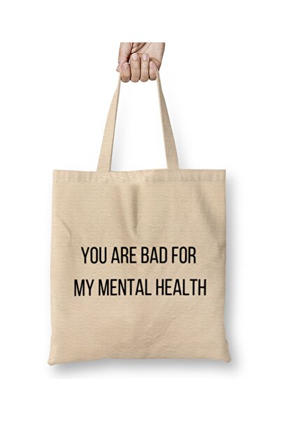 Baskı Dükkanı Vi ste loši za moje mentalno zdravlje Tkanina Torba Duga Sa ručkom