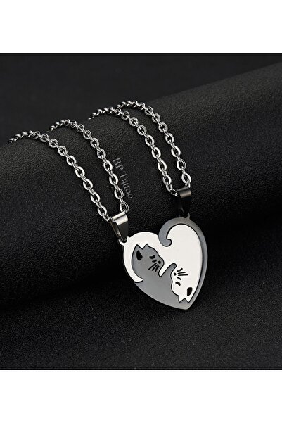 BP Tattoo Best Friends Yin Yang Kedi Kolye Kalp Sevgili Çift Arkadaş Kolyesi