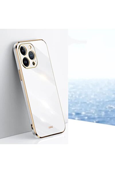 Rivor Apple Iphone 14 Pro Max Uyumlu Kılıf Parlak Kenarlı Altın Işlemeli Kame...