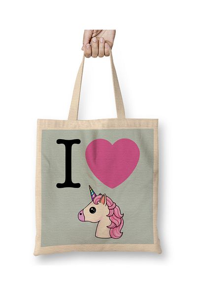 Baskı Dükkanı Υφασμάτινη τσάντα με μοτίβο Unicorn Emoji με μακριά λαβή