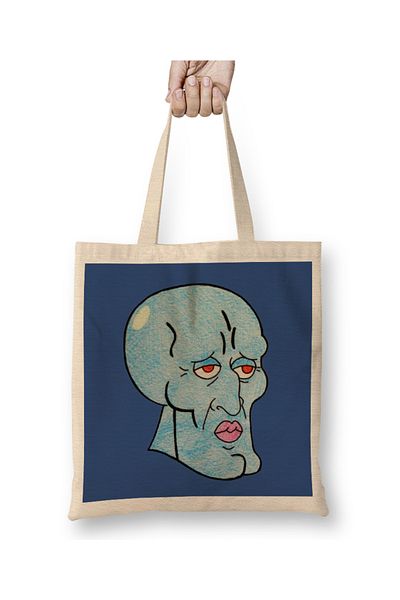 Baskı Dükkanı Όμορφη υφασμάτινη τσάντα Squidward με μακριά λαβή