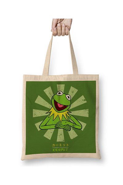 Baskı Dükkanı Kermit The Frog Retro Japanese 01 υφασμάτινη τσάντα με μακριά λαβή