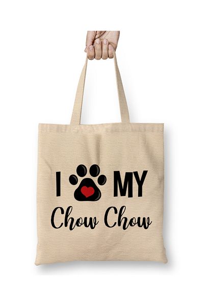 Baskı Dükkanı I Love My Chow Chow υφασμάτινη τσάντα με μακριά λαβή