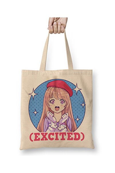 Baskı Dükkanı Slatka uzbuđena anime devojka, smešna uzbuđena lica, tkanina To...