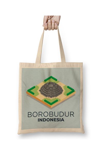 Baskı Dükkanı Borobudur Mahayana Buddhist Temple Java 01 υφασμάτινη τσάντα με μακριά λαβή