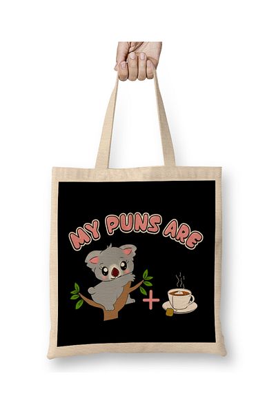 Baskı Dükkanı Cute My Puns Are Koala Tea Koalatea Quality Pun Pânză Geantă cu mâner lung