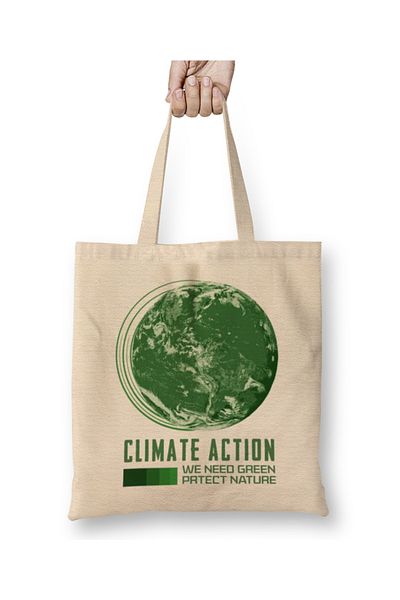 Baskı Dükkanı Climate Action Πράσινη υφασμάτινη τσάντα με μακριά λαβή