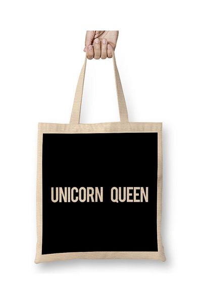 Baskı Dükkanı Υφασμάτινη τσάντα Unicorn Queen Text με μακριά λαβή