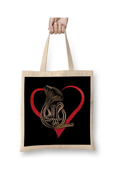 Baskı Dükkanı Instrumentalist Musician Hornist French Horn Heart Music Loves Gift Υφασμάτινη τσάντα με μακριά λαβή