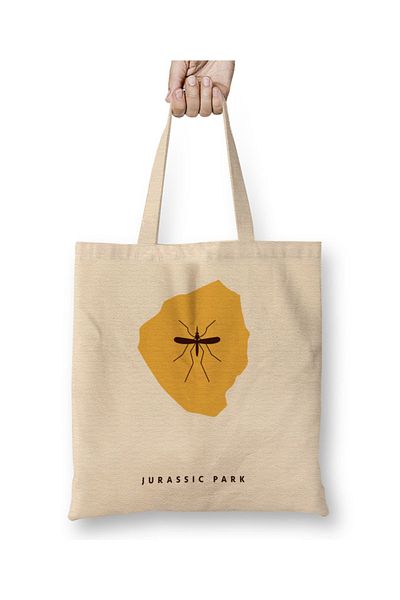 Baskı Dükkanı Jurassic Park Amber Fossil Movie Silhouette Geantă din pânză cu mâner lung