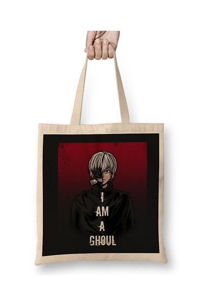 Baskı Dükkanı I Am A Ghoul Tokyo Ghoul υφασμάτινη τσάντα με μακριά λαβή