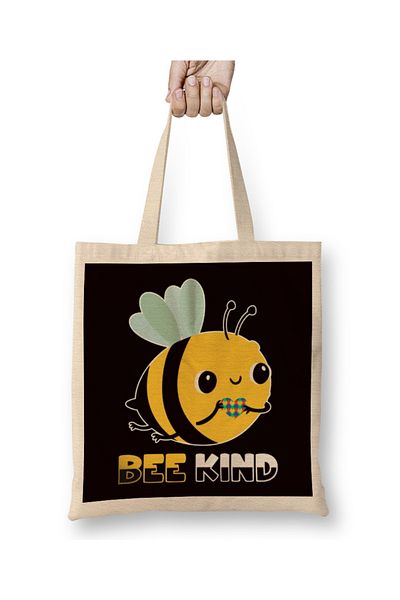 Baskı Dükkanı Bee Kind Autism Awareness Αυτιστικό παζλ Υποστήριξη υγείας υφασμάτινη τσάντα με μακριά λαβή