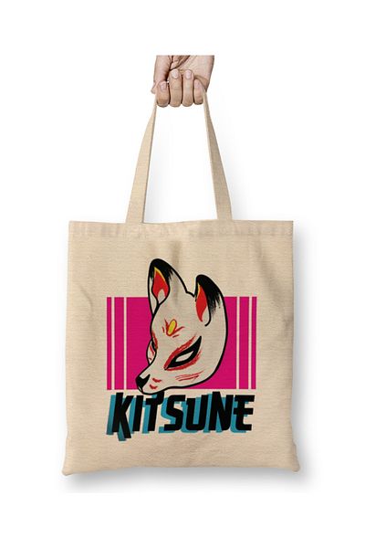 Baskı Dükkanı Υφασμάτινη τσάντα Kitsune Anime Illustration με μακριά λαβή
