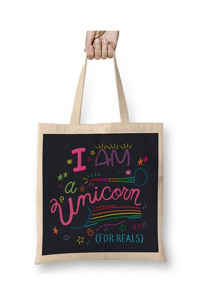 Baskı Dükkanı Υφασμάτινη τσάντα Unicorn Sketch - Μακρύ χερούλι