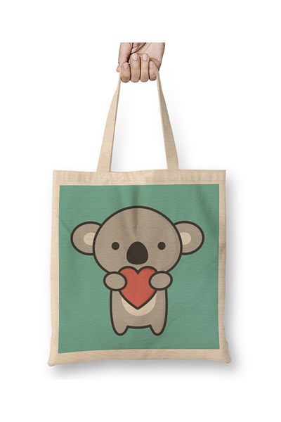 Baskı Dükkanı Kawaii Cute Koala With Heart 01 Geantă din Pânză Mâner Lung