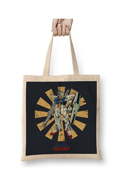 Baskı Dükkanı Gundam ρετρό ιαπωνική υφασμάτινη τσάντα με μακριά λαβή