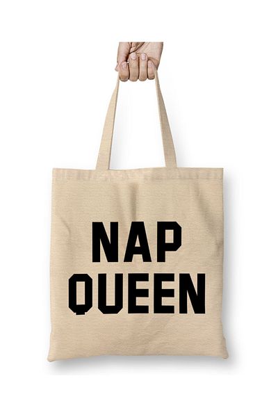 Baskı Dükkanı Nap Queen Μαύρη υφασμάτινη τσάντα με μακριά λαβή
