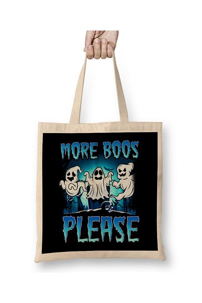 Baskı Dükkanı 8 Bit Funny More Boos Παρακαλώ Halloween Ghosts Booze Pun υφασμάτινη τσάντα με μακριά λαβή
