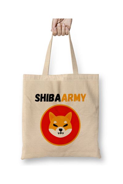 Baskı Dükkanı Shiba Inu Coin To The Moon SHIBARMY υφασμάτινη τσάντα με μακριά λαβή
