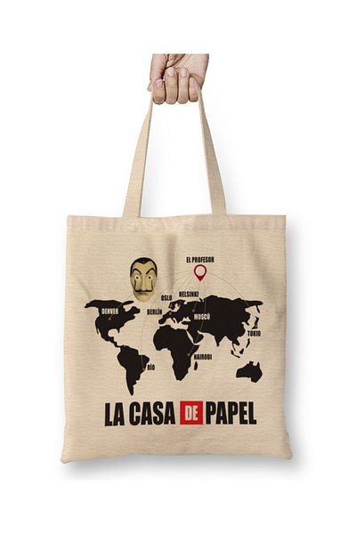 Baskı Dükkanı Geantă din pânză La Casa de Papel cu mâner lung