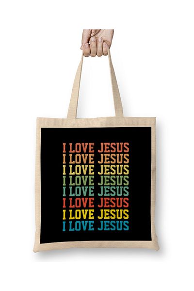 Baskı Dükkanı I Love Jesus Christian υφασμάτινη τσάντα με μακριά λαβή