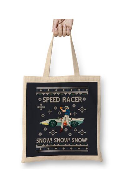 Baskı Dükkanı Speed Racer Go Snow Christmas Cloth Torba Long Sa ručkom