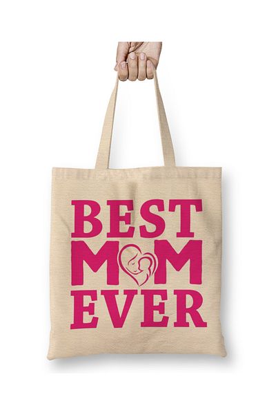 Baskı Dükkanı Best Mom Ever Mother's Day Υφασμάτινη τσάντα με μακριά λαβή