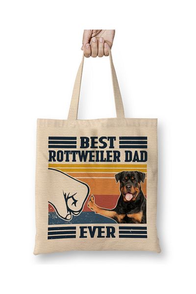 Baskı Dükkanı Cel mai bun tricou Rottweiler Dad Ever Vintage Ziua Tatălui Geantă Pânză Câine Mâner lung