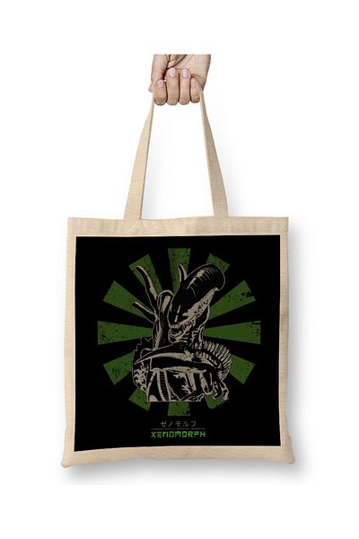 Baskı Dükkanı Xenomorph Retro Japanese Alien υφασμάτινη τσάντα με μακριά λαβή