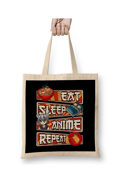 Baskı Dükkanı Eat Sleep Anime Repeat Cute Anime Obsessed υφασμάτινη τσάντα με μακριά λαβή