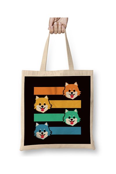 Baskı Dükkanı Proprietar retro Pomeranian Iubitor de câini Cățeluș Fani Paw Animal Geantă din pânză Mâner lung