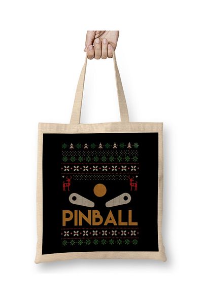 Baskı Dükkanı Retro Ugly Christmas Sweater Arcade Pinball Design Geantă din pânză Mâner lung
