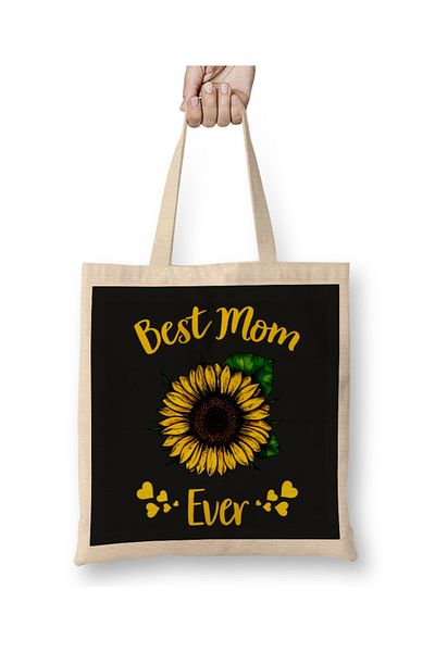 Baskı Dükkanı Best Mom Ever Sunflower Τσάντα πάνας για τη γιορτή της μητέρας με μακριά λαβή