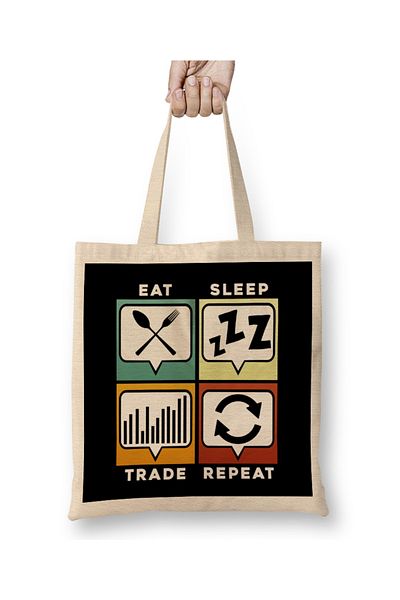 Baskı Dükkanı Eat Sleep Trade Repeat Funny Trading & Investing Geantă din pânză cu mâner lung